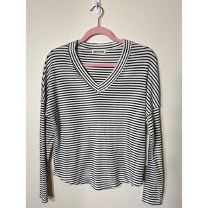 Charlotte Avery Striped Long Sleeve V-Neck Top Cream & Olive Size Small NWT